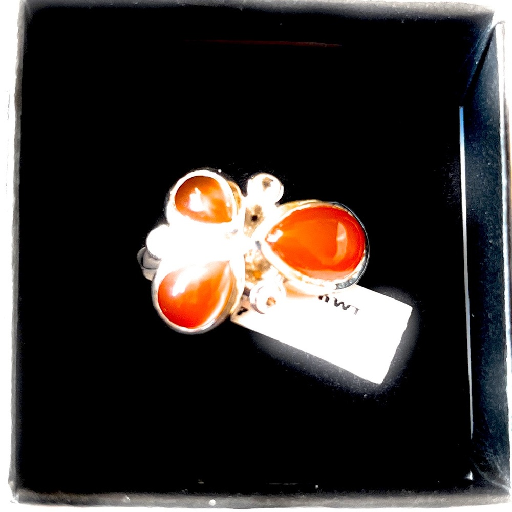 Ladys Captivating Extremely Rare Orange Carnilian and Topaz Sterling Silver Ring